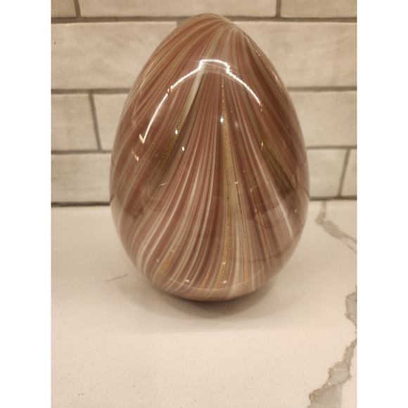 Other - Art Glass Easter Egg Pink & White Swirl With‎ Gold Flakes Hand Blown Decor 7.5"